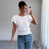 Damen Unifarben Lässig Ausgeschnitten Spitze Ärmel Rundhals Kurzarm T-Shirt, Europäischer Amerikanischer Stil Frühling Sommer Oberteil