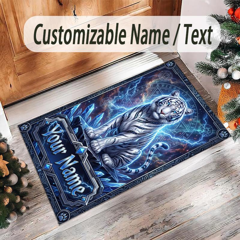 Lion Tiger Theme Crystal Velvet Rug Personalized Custom Name Text Soft Floor Mat Home Decor