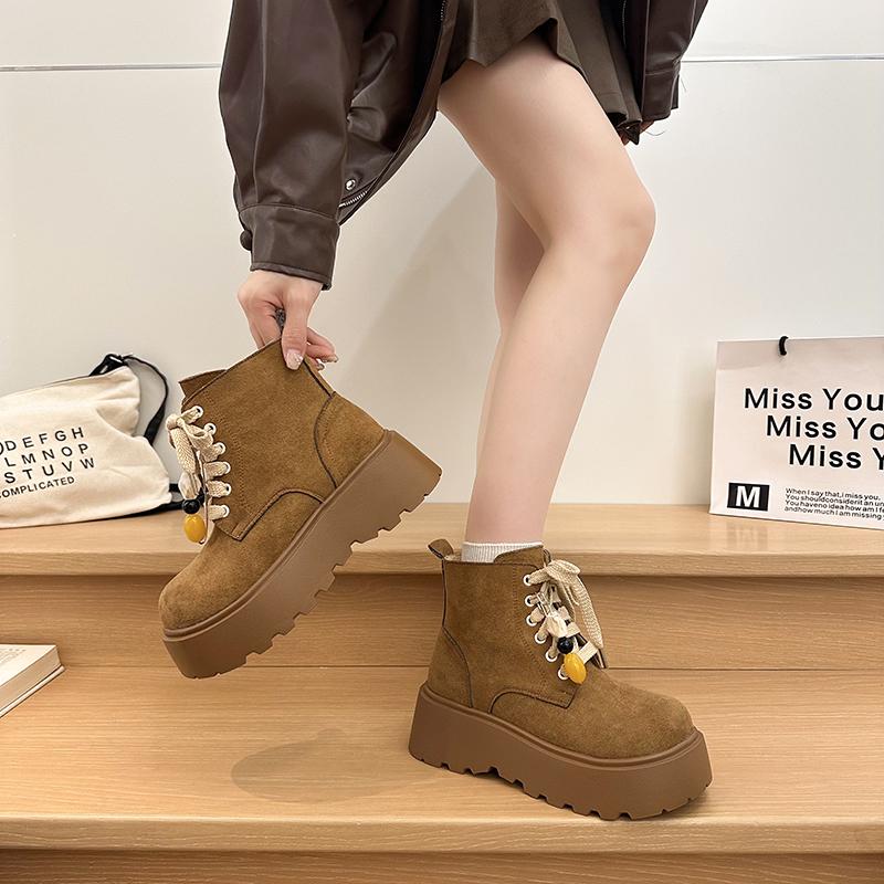 Fashion | WomenAnkle Boots 2025 Winter Warm Fur Chunky Sneakers Lace Up Non-Slip Punk Shoes Breathable High Platform Motorcycle Boot