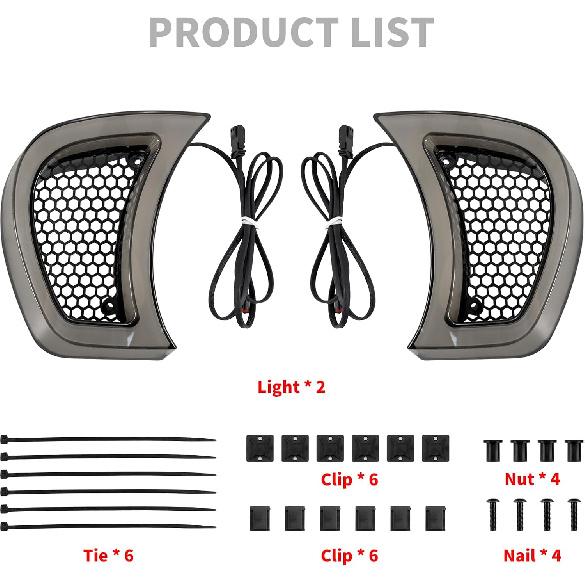HDBUBALUS Motorcycle Headlight Vent Accent Turn Signal LED Indicator Side Lights For Harley Road Glide FLTRX 2015-2023 (Smoke Lens)