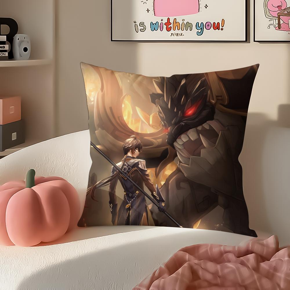 Genshin Zhongli Cushion Cover Pillowcase Short Plush Invisible zipper Room Sofa Cushion Cover