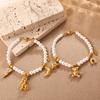 Pearl String Multi-Pendant Necklace Bracelet Cute Bear Smiley Element Sweet Wind Jewelry Set