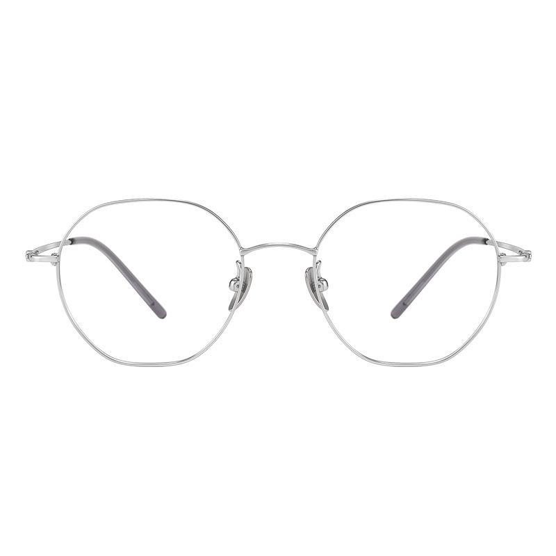 Polygonal Silberne Brille im koreanischen Stil für kurzsichtige Frauen, Ultra-Leichter Rahmen aus reinem Titan, Ideal für runde/eckige Gesichter, Modell 18080.