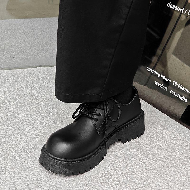 Big Head Leather Shoes for Men, Spring and Autumn Casual Retro Thick Soled Height Increasing Shoes, Formal British Style Shoes