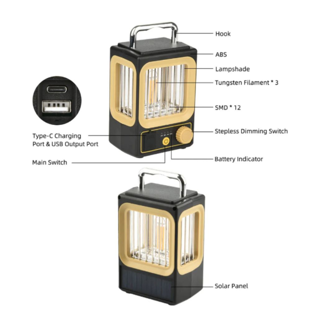 Stepless Dimming Solar Garden Lamp Rechargeable Battery Portable Hanging Light  Yard Decoration