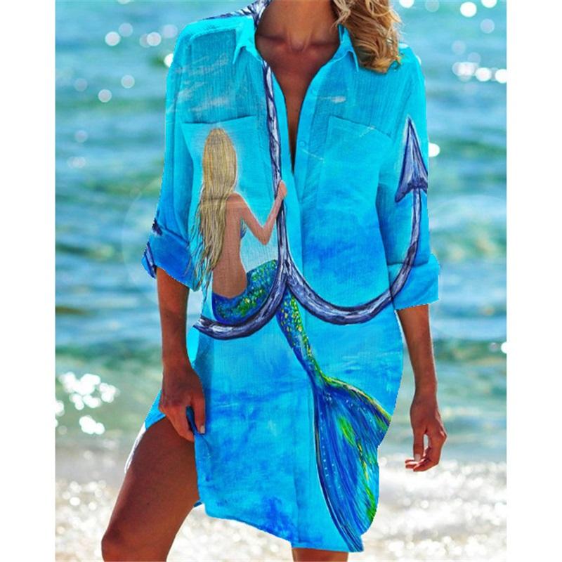 Women's Bikini Cover Up Shirt Swimwear Cardigan Printed Vacation Beach Sexy And Stylish Beachwear Ideal For Summer Pool And Beach Activities