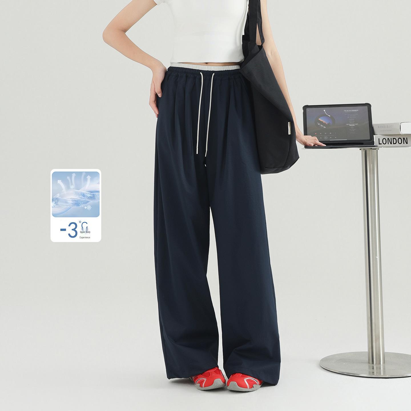 Girls 2026 Stylish Ice Silk Wide Leg Pants – Summer Straight Leg Trousers 150 cm