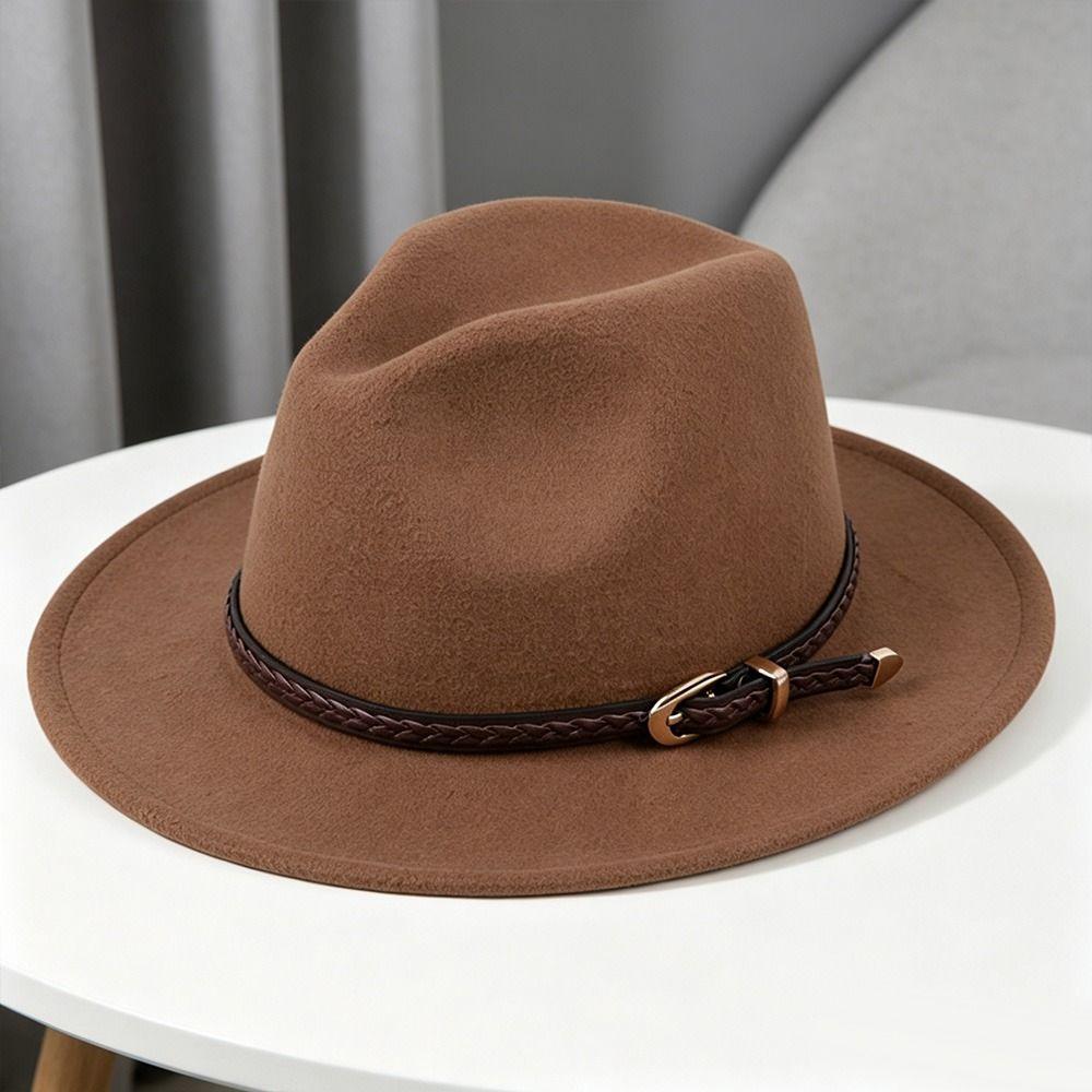With Belt Buckle Panama Cap Vintage Cowboy Cap Fashion Rancher Hat for Men Women