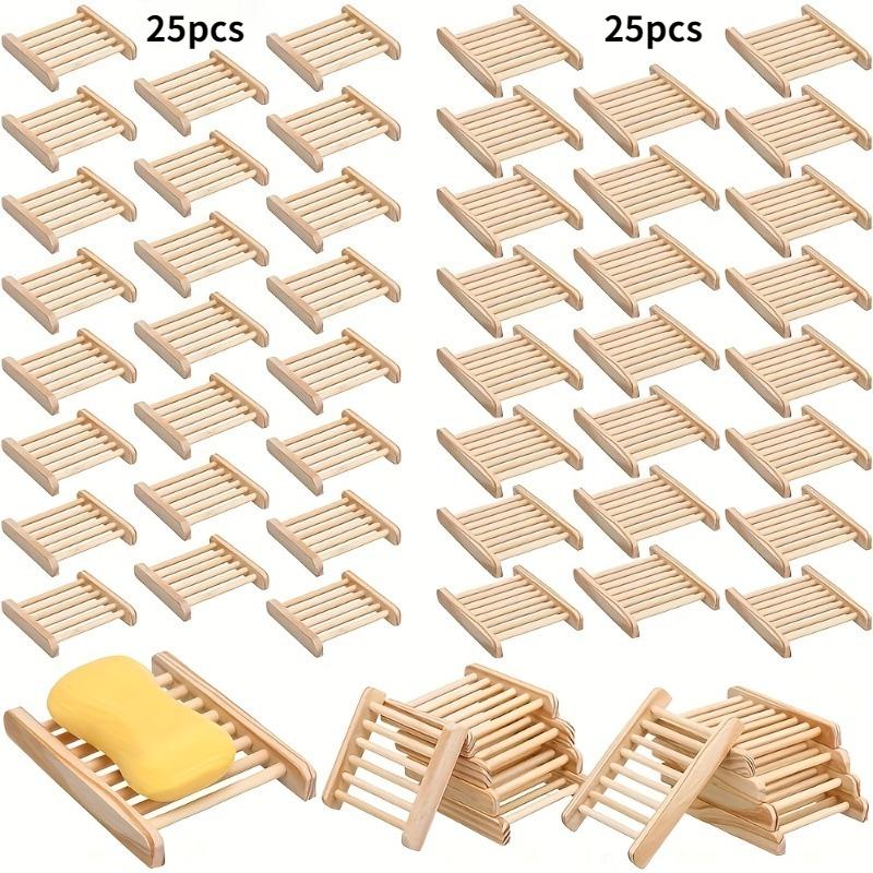 

50pcs Wood Soap Dishes Bulk Self-Draining Square Soap Holders Wooden Trays for Bathroom Kitchen Additions Soap Sponges Scrubbers