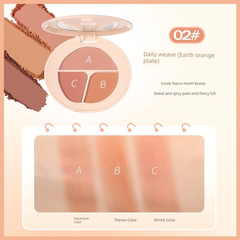 Small Fish Begonia Flow Jade Three-Color Rouge Plate Blush Expansion Shrink Color Three-in-One Highlight Repair Cosmetics