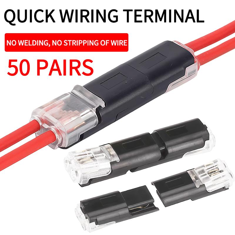 50 Pair Connector 2P - Solder-Free Strip-Free Insulation Piercing Terminal Block, Quick Disconnect Plug for LED Cable