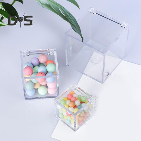 Priehľadné akrylové krabičky Malé štvorcové kockové nádoby s viečkom Plastový organizér na ukladanie sladkostí piluliek drobných šperkov