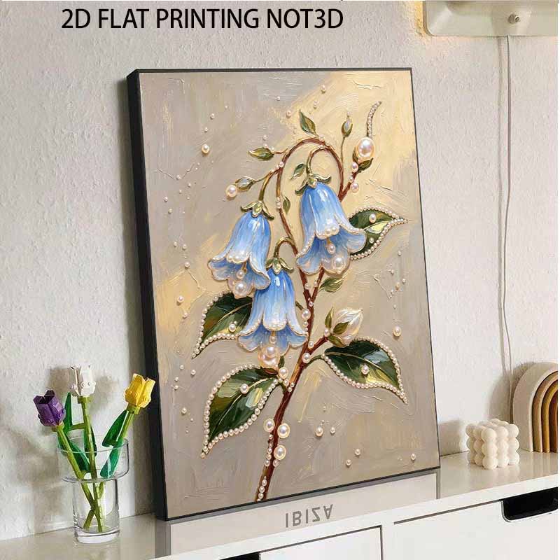 Elegant Blue Bell Flower Framed Pearl Painting Kit DIY 3D Sparkling Bead Canvas Art Relaxing Handmade Craft Creative Gift for Women Home Decor