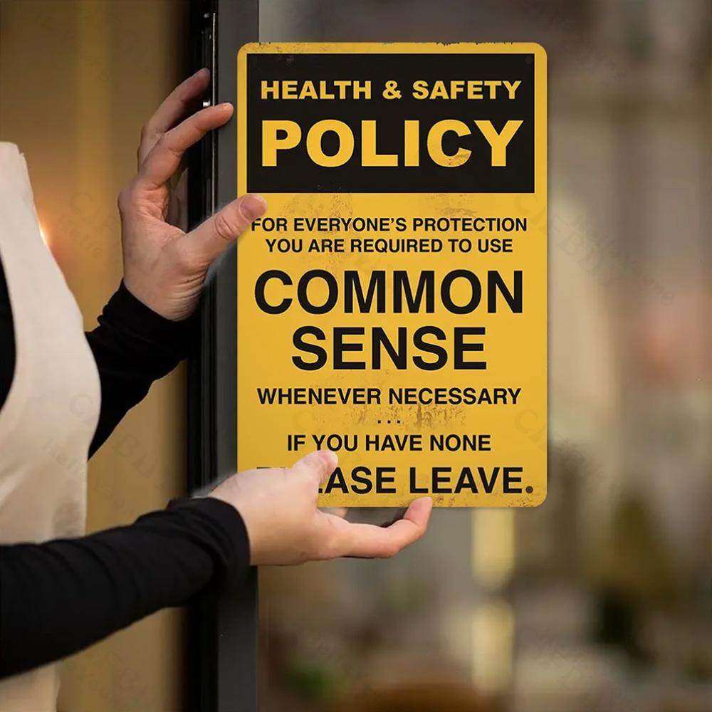 Vintage Iron Health Safety Policy Common Sense Notice Wall Mount Metal Sign for Bar Garden Cafe Restaurant Garage Patio Decor