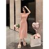 Spice girl design sense neck one word shoulder dress women's spring design sense slim and thin a word long skirt tide