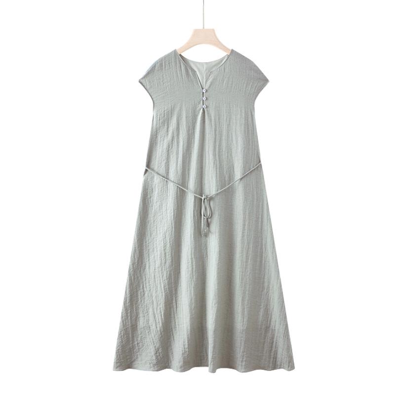 2026 Summer Cotton Linen Dress for Middle-aged Women – Elegant, High-class Long Skirt