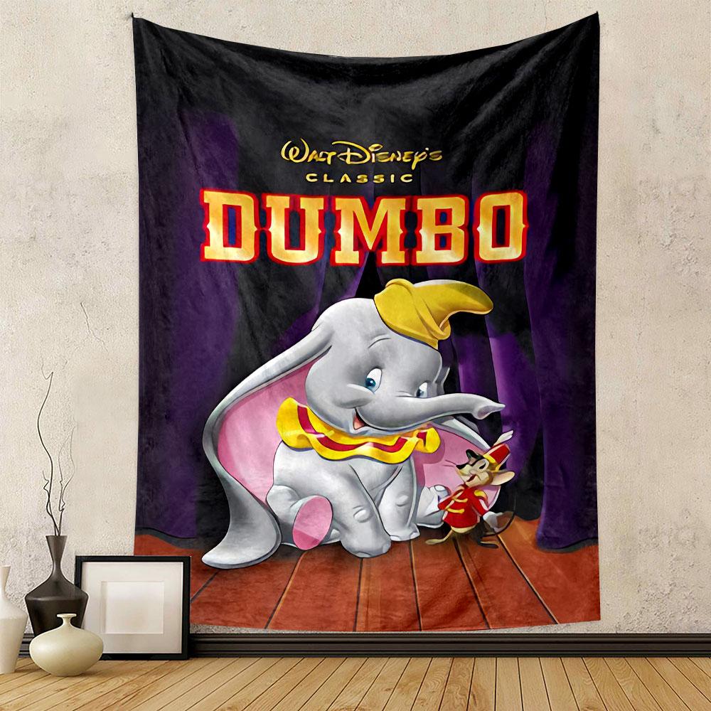 Dumbo Tapestry Wall Hanging, Walt Disney Classic Elephant Movie Art, Nostalgic Cartoon Wall Decor for Nursery Kids Bedroom