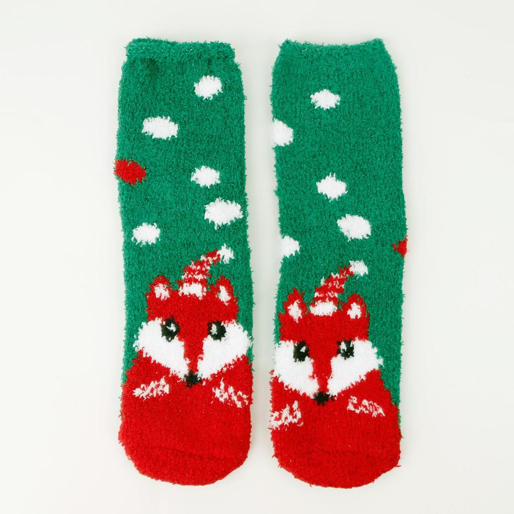 Autumn Winter Christmas Cartoon Elk Coral Fleece Velvet Sleep Socks