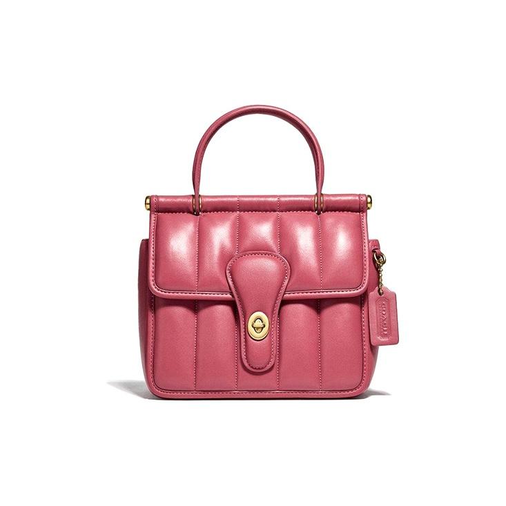 

Coach Willis 18 Top Handle Quilted Leather Shoulder Crossbody Tote Bag Small Women bags Rose-Pink C3844-B4U6 Basic Set (Bag+Dust Bag)