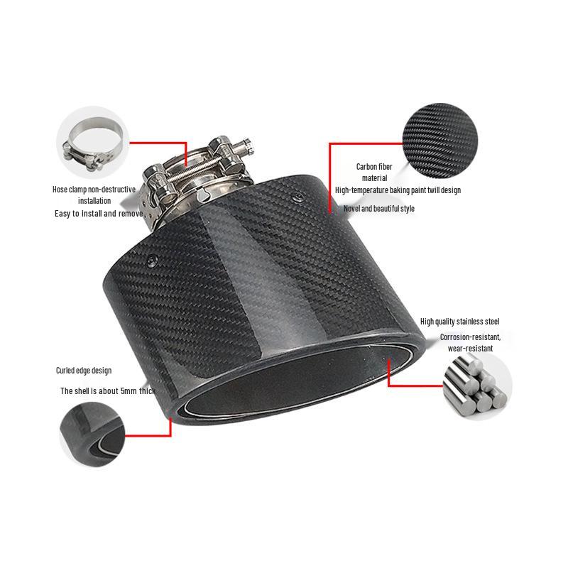 Carbon Fiber Oval Flat Exhaust Pipe Muffler - Stainless Steel Tailpipe