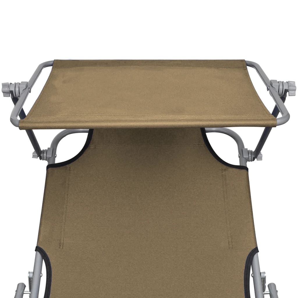 Folding Sun Lounger with Sunshade Steel Taupe