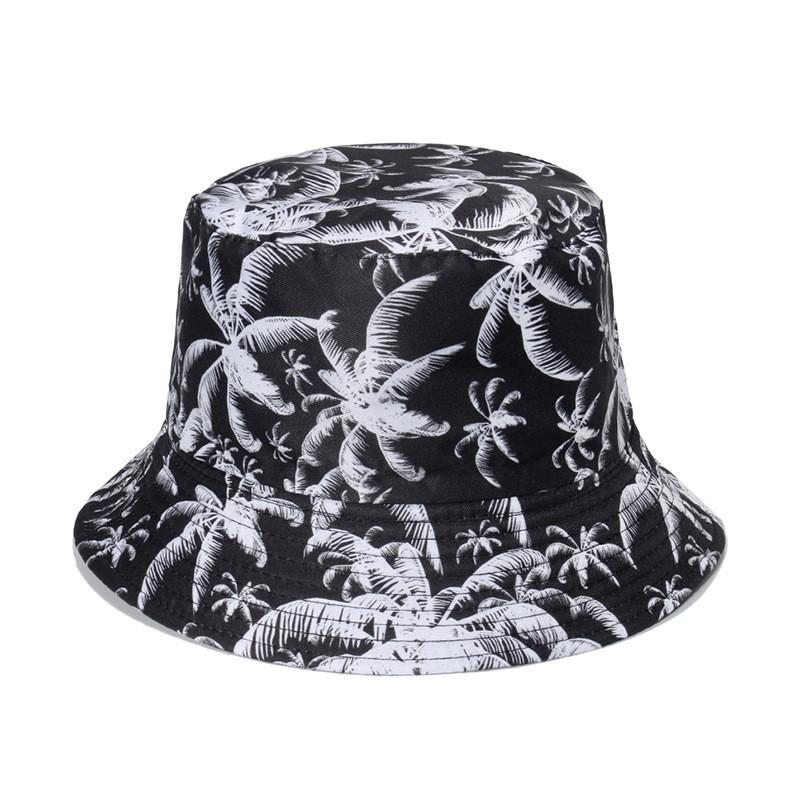 Trendy Coconut Tree Print Fishing Hat Unisex Casual Sunshade Hat Breathable Round Top Short Brim Hat
