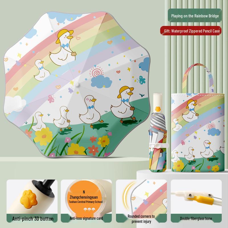 Dual-Use Automatic Folding Children's Umbrella with Ring Buckle – Sun Protection for School Boys and Girls