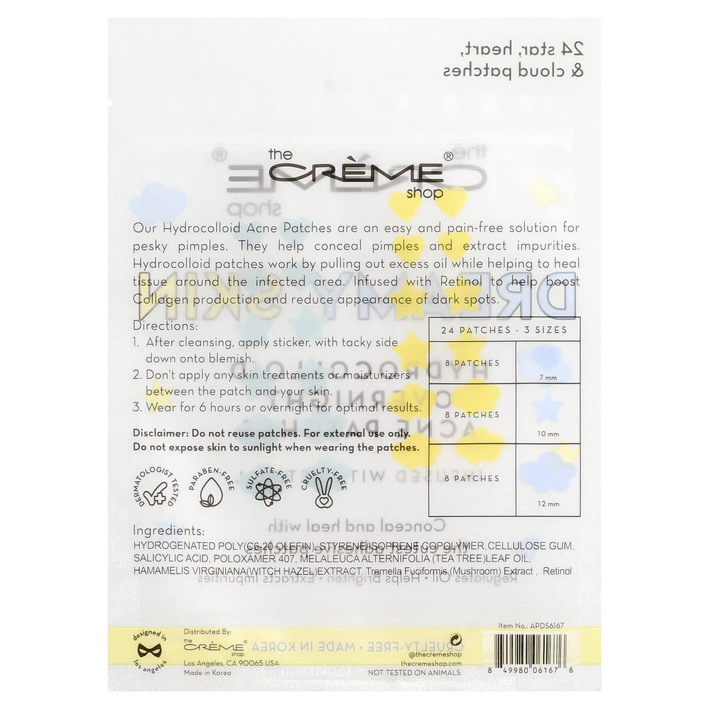 The Creme Shop, Dreamy Skin, Hydrocolloid Overnight Acne Patches, Star, Heart & Cloud Patches, 24 Patches