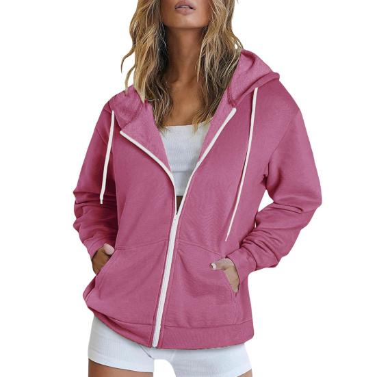 Sonbahar İlkbahar Kadın Mont Kapşonlu Bağcıklı Uzun Kollu Cepler Fermuarlı Elastik Manşet Etek Bol Spor Kapşonlu Günlük Giyim Ceket