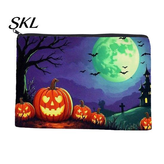 Halloween Storage Bag Bag, with Pumpkin Ghost Pattern Design, Thickened Pencil Case Canvas Cosmetic Organizer, for Travel Stationery And Toiletries