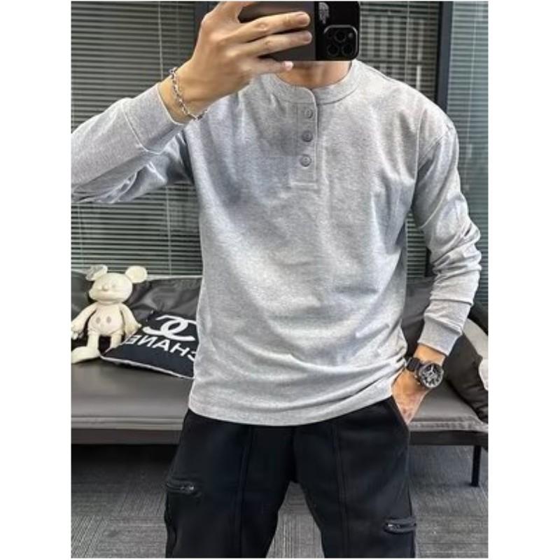 Men's Spring Long-sleeved Retro Thin T-shirt Youth Stand-up Collar Slim Solid Color Commuter Tops