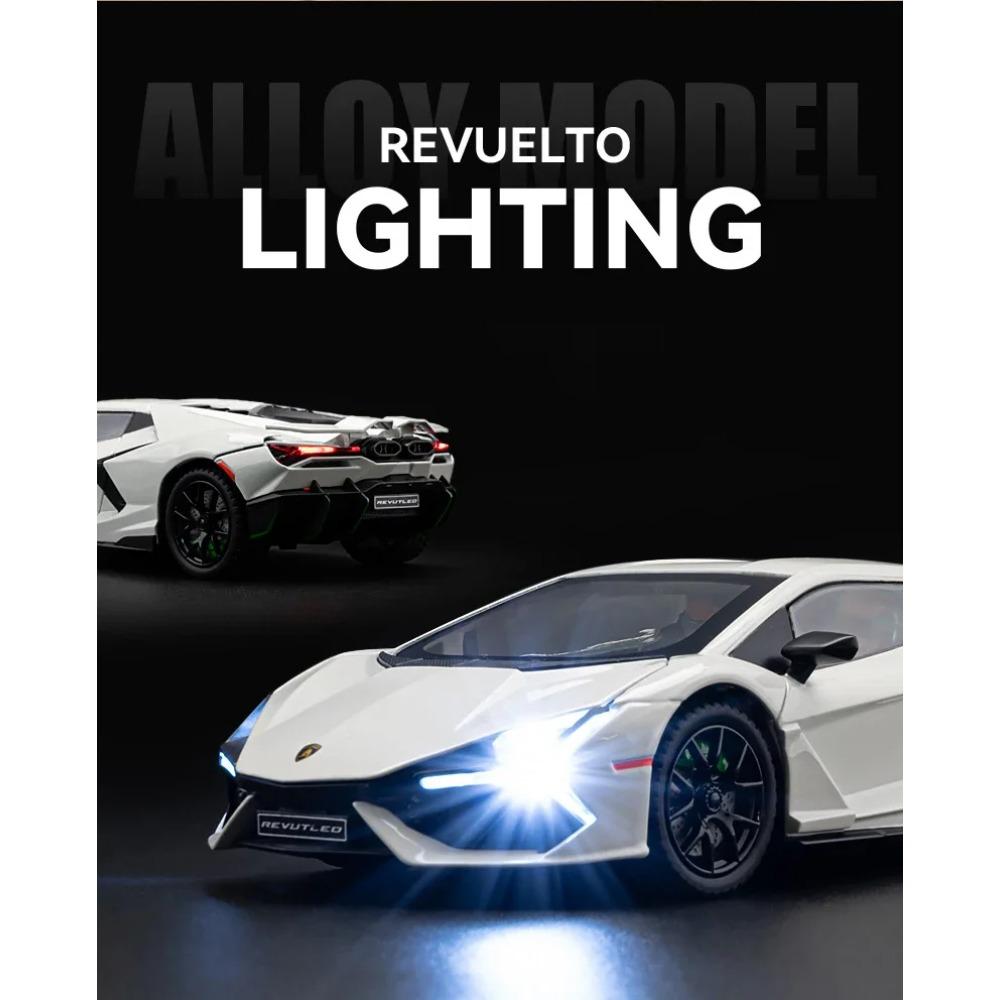 Lamborghini Revuelto Miniaturauto im Maßstab 1:24 aus Metallguss mit Sound und Lichteffekten – ein tolles Sammlerstück für Kinder!