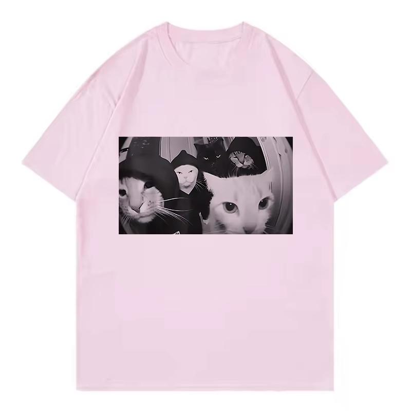 Streetwear Cat Print T Shirts Cat Tshirt Round Neck Unisex Women Oversized Short Sleeve Trendy Tee Shirt Streetwear Tops