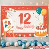 12th Birthday Party Banner, Balloon Candle Paint Palette Polyester Backdrop for Home