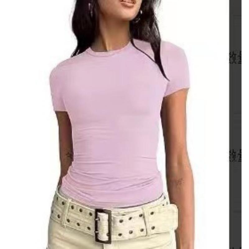 YYFS Dámská móda Ležérní Léto Jaro Jednobarevné halenky a košile s krátkým rukávem a výstřihem do O