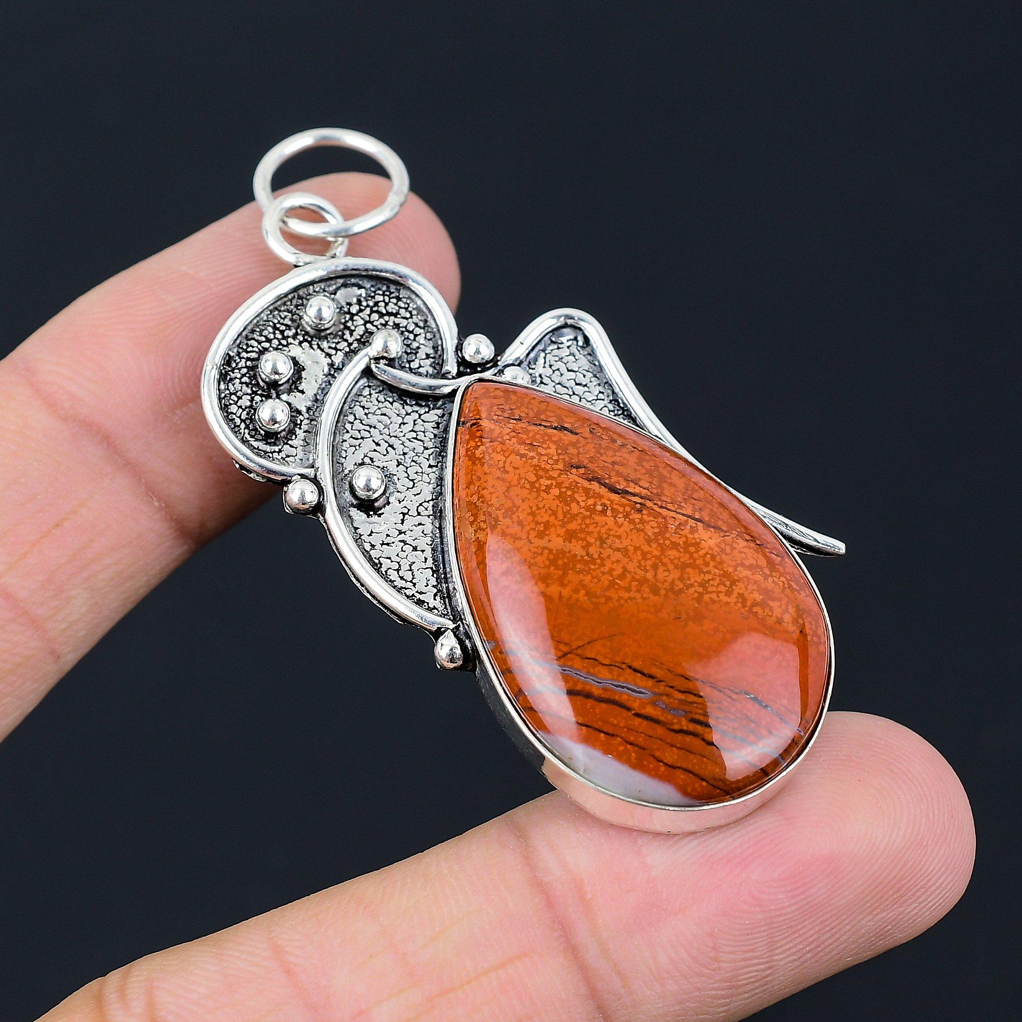 

Daughters Day Sale 925 Silver Pear Red Snakeskin Jasper Gemstone Artisan Pendant