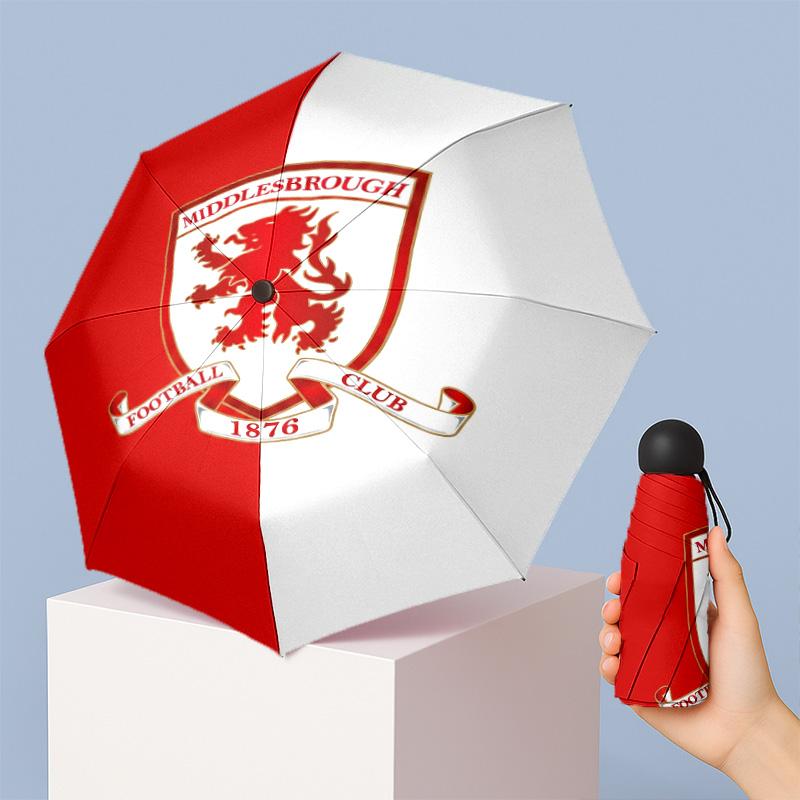 Middlesbrough Football Pattern Printed Mini 5 Folds 8 Ribs Compact Umbrella Windproof Waterproof Lightweight Portable Folding