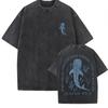 T-shirt Noir Lavé Rétro Imprimé Requin-Baleine Style Coréen Femme Animal Marin Graphique Coton Manches Courtes