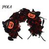 Layered Fabric Flower Headband Halloween Floral Headband, Handmade 3D Shape Widened Fit Autumn Hair Hoop, Non-Slip with Pumpkin Witch Decoration