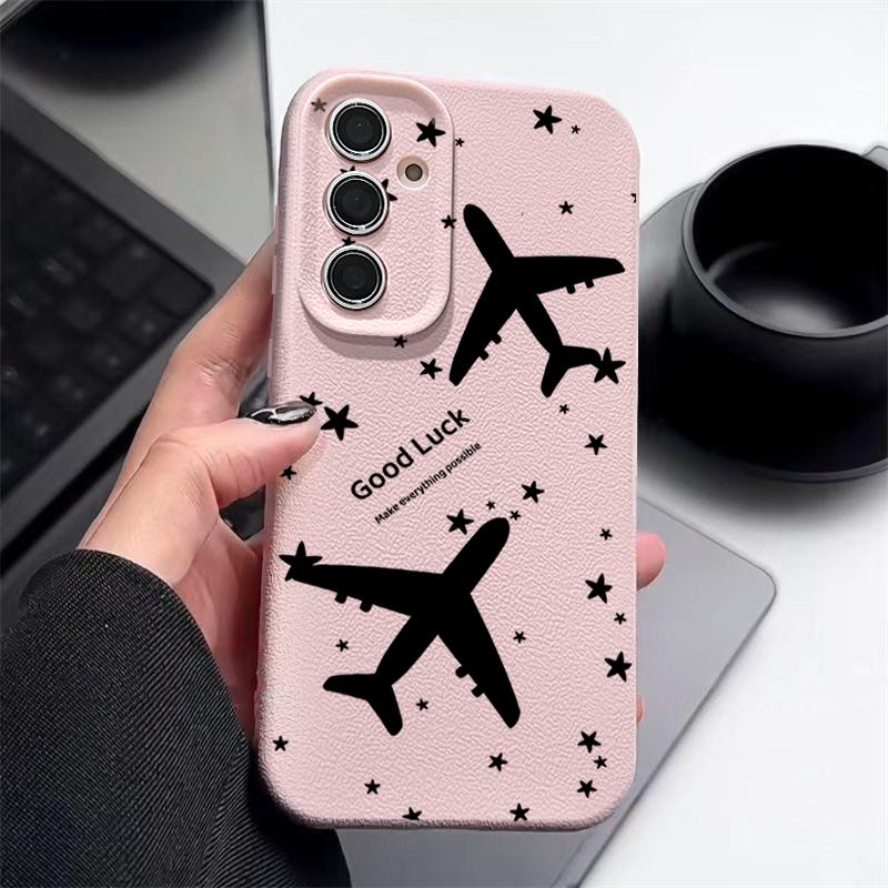 For Samsung S25 S24 FE S23 Ultra S22 A56 A36 A16 A15 A55 Phone Case Airplane Pattern Soft Slim Shockproof Matte TPU Leather Texture Back Cover