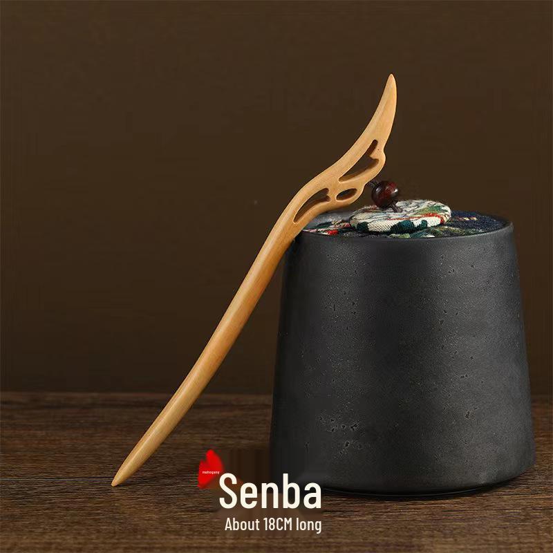 Peach Wood Double-Sided Carved Hairpin for Qipao Hanfu Updo - Ancient Style Accessory