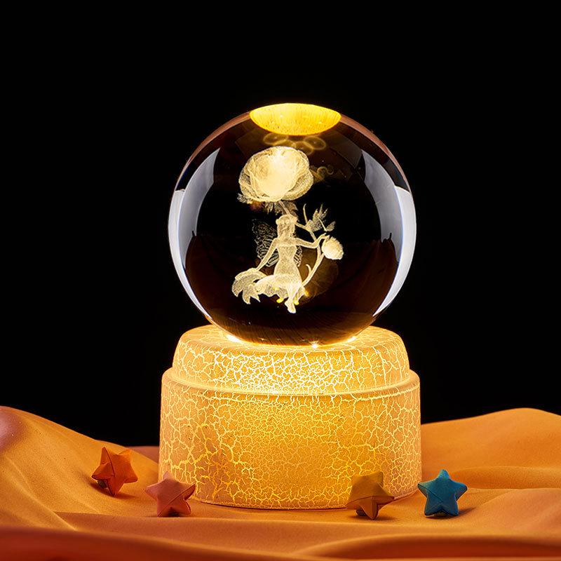 Flower Fairy Laser Engraved Crystal Ball Night Light - Perfect Gift for Classmate or Best Friend's Birthday.