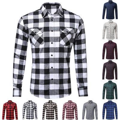 Men's Shirt Autumn Retro Plaid Lapel Long Sleeve Shirt Casual Shirt