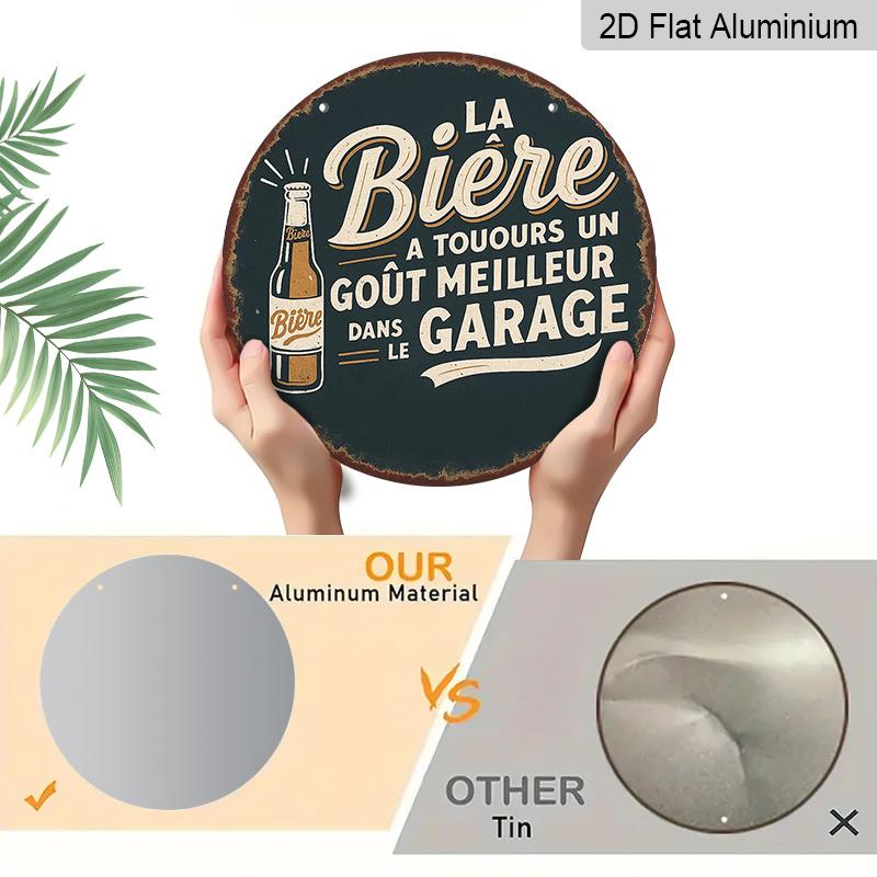 2D Flat, 1pc Round French Aluminum Sign, Vintage "Beer" Decorative Plaque, "Bar" Decor Sign, Suitable for Decorating Kitchens, Bars, Restaurants