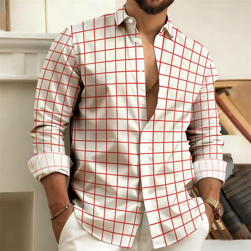 Best-Selling Men's 3D Printed Plaid Long-Sleeved Shirt, Fashionable Men's Shirt, Outdoor Casual Street Style Shirt