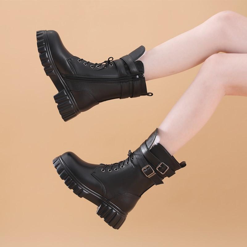 Mode AIYUQI Damen Winterstiefel 2025 Neue Plateau Echtleder Damen Mittelstiefel Wolle Warm Bikerstiefel Damen