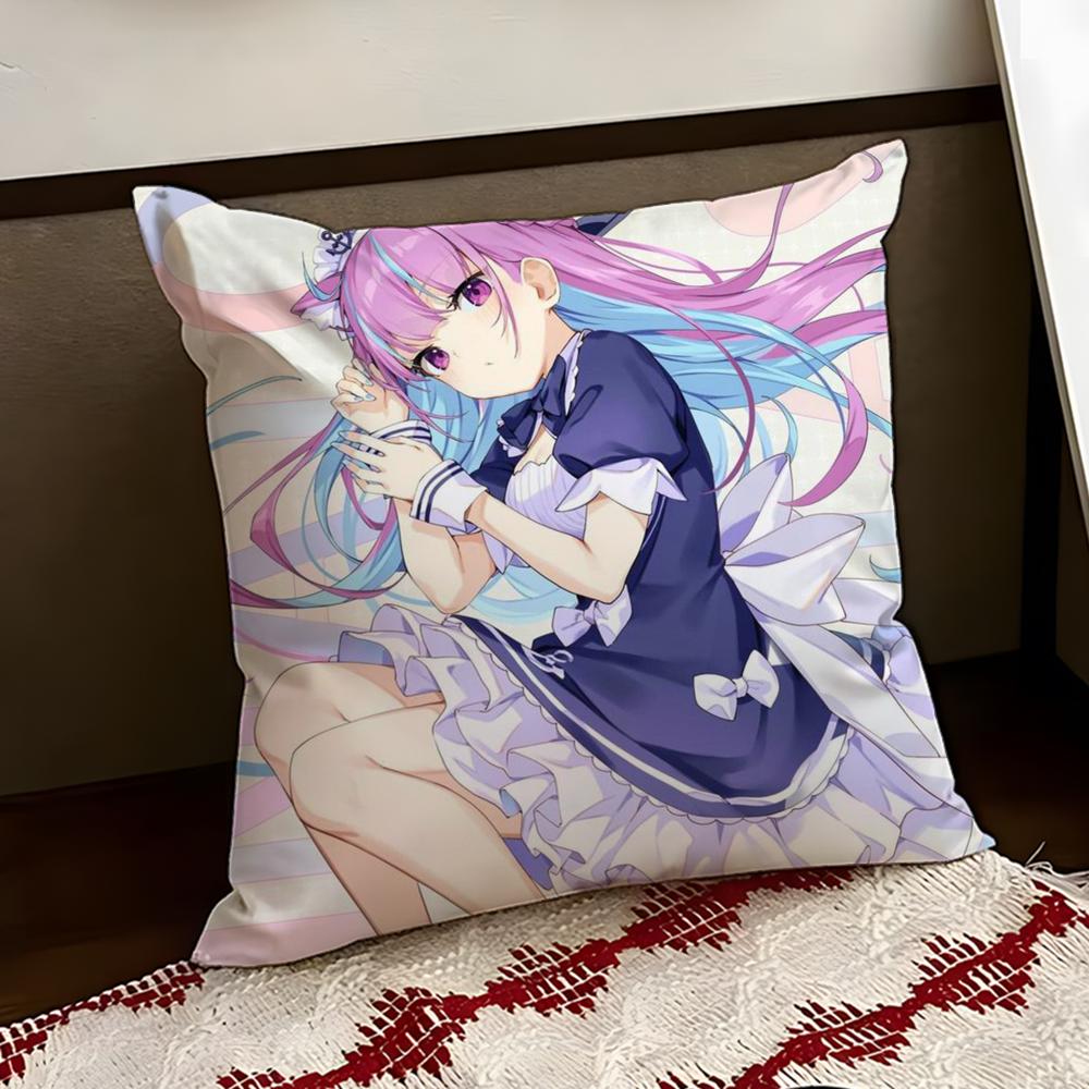 HHololive MMinato Aqua Cushion Cover Reversible Soft Durable Pillow Cover Home  Car MultiScene Use for Daily Comfort