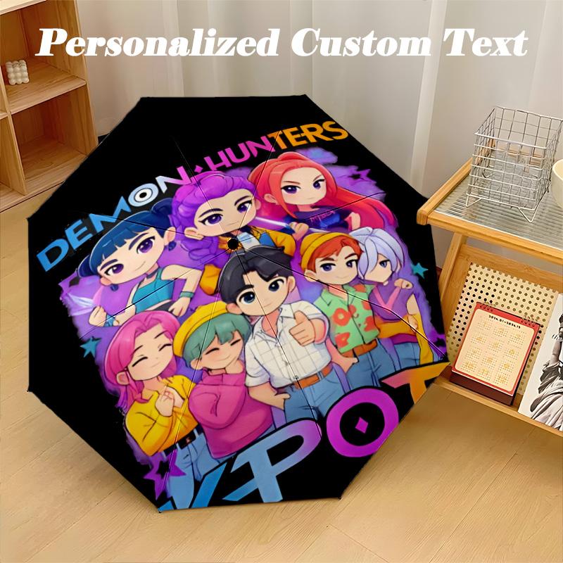 8‑Rib Automatic Umbrella, Kpop Demon Hunters Design Foldable Umbrella for Sun Rain Protection Travel