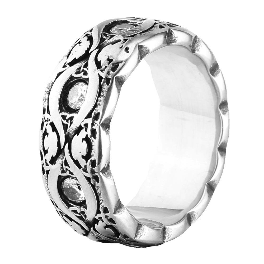 

European American Retro Rhinestone Inlaid Ring Stainless Steel Personality Fashion Finger Ring Men Women Trendy Casual Daily Party Jewelry Gift No. 7