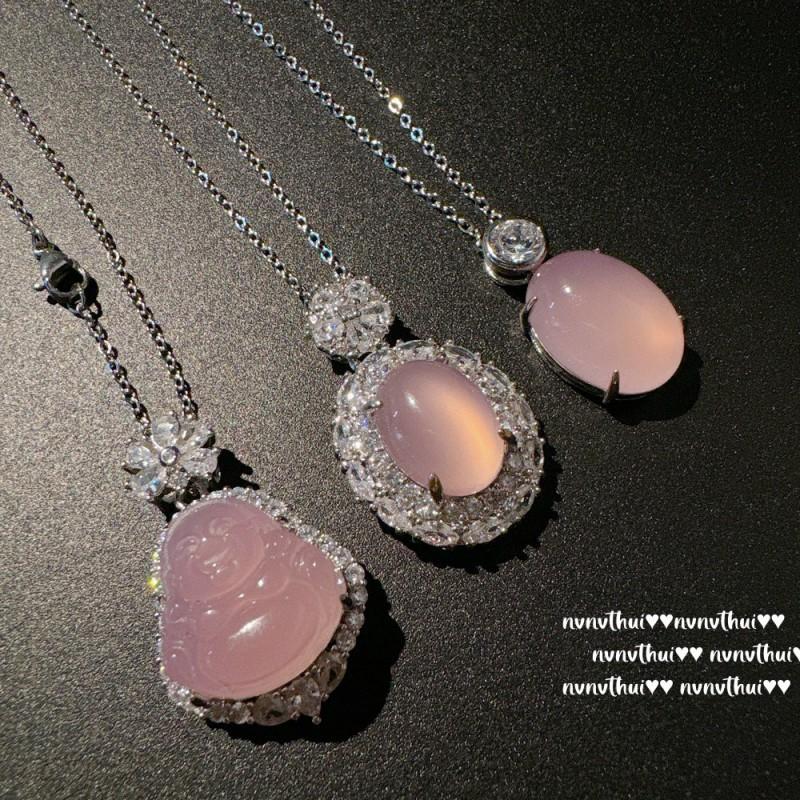 Pink Chalcedony Buddha Pendant Necklace With Sunflower Zircon Charm Vintage Floral O-Chain Women
